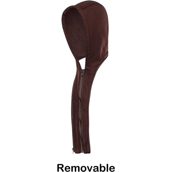 Mens Brown HOOD CREW Faux Leather Motorcycle Bomber Jacket Removable Hood - Picture 4 of 6